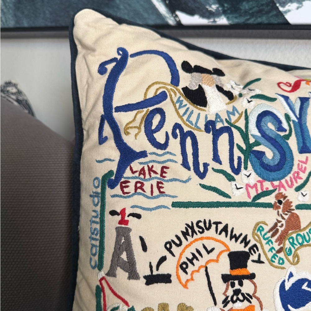 Cat Studio Pennsylvania Embroidered Pillow - Picture 2 of 13